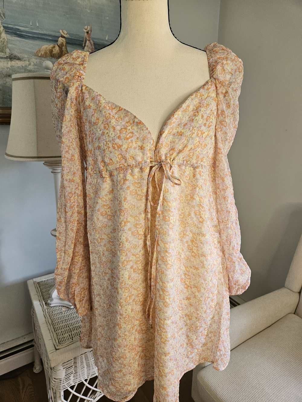 Tie-Front Mini Dress in Peach Floral P28